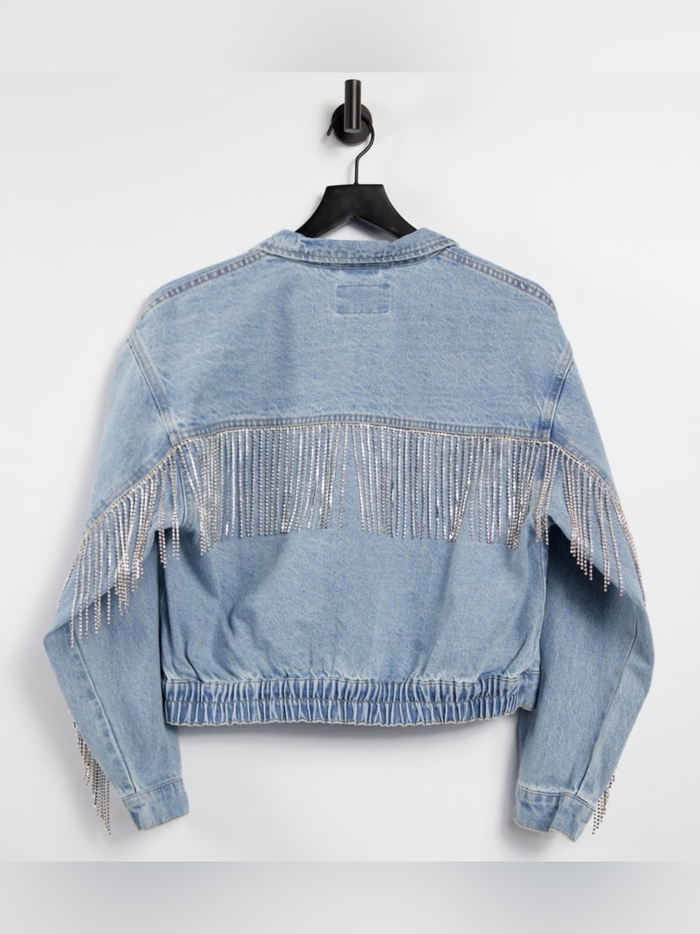 FREE PEOPLE Rhinestone Fringe COMET Denim Bomber Jacket - Picture 10 of 16